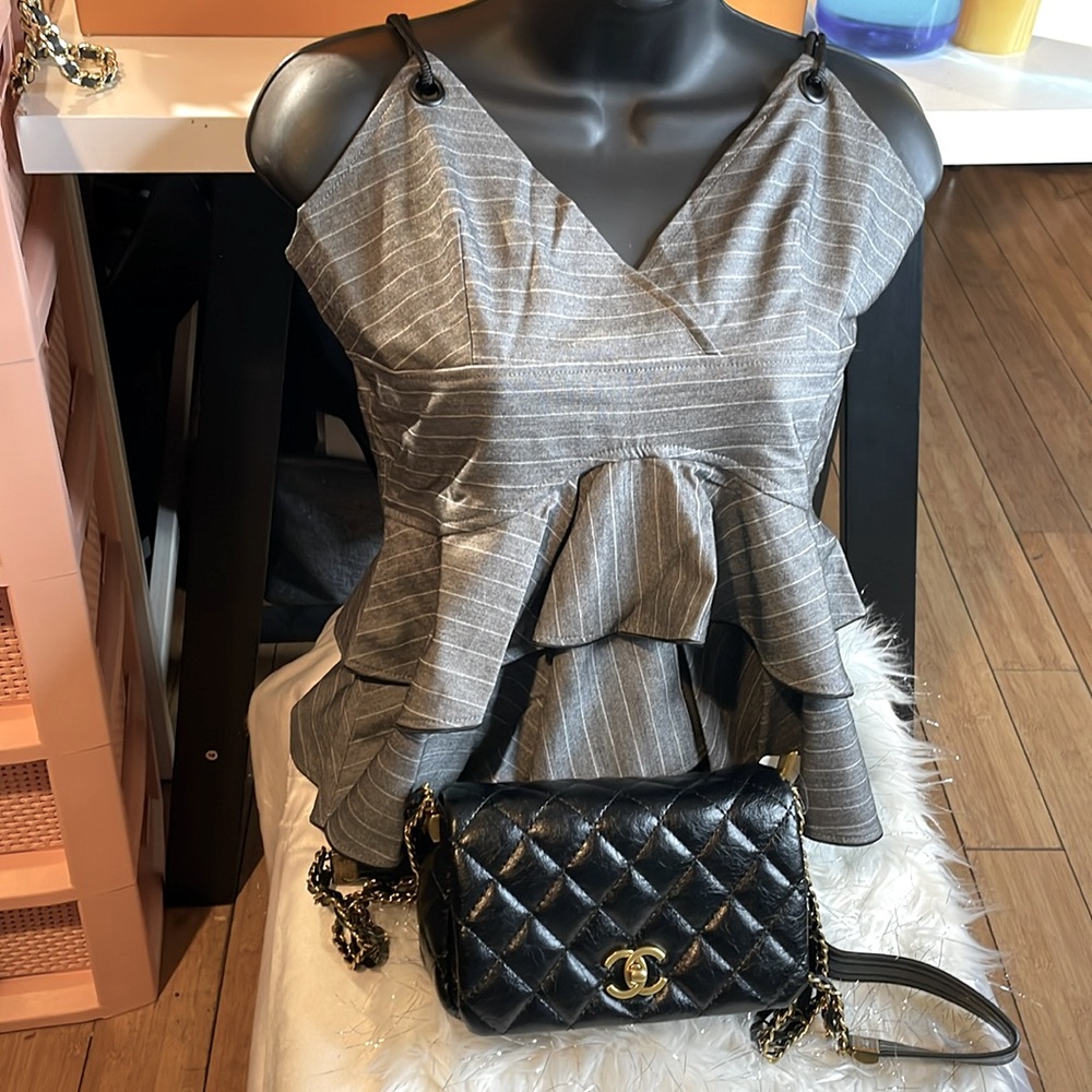 Gracia NWT Gray Striped Sleeveless Top